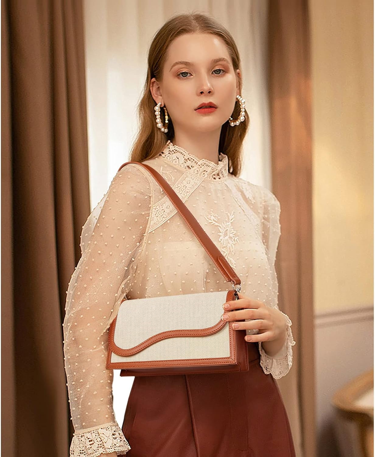 Shoulder Bag for Women, Vegan Leather Women's Shoulder Purses Handbags with 2 Removable Strap Crossbody Bag Purses