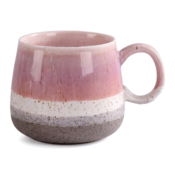 Ceramic Latte Mugs, Reactive Glaze Color Change Coffee Cup, Jumbo Latte Cups with Handle – Oversized Tea Cup for Soup or Cocoa, Dishwasher & Microwave Safe, Pink