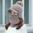 thumbnail image 3 of D-GROEE 1 Set Fashion Women Winter Knitted Hat Thickened Faux Rabbit Fur Pompom Cap with Neck Scarf, 3 of 8