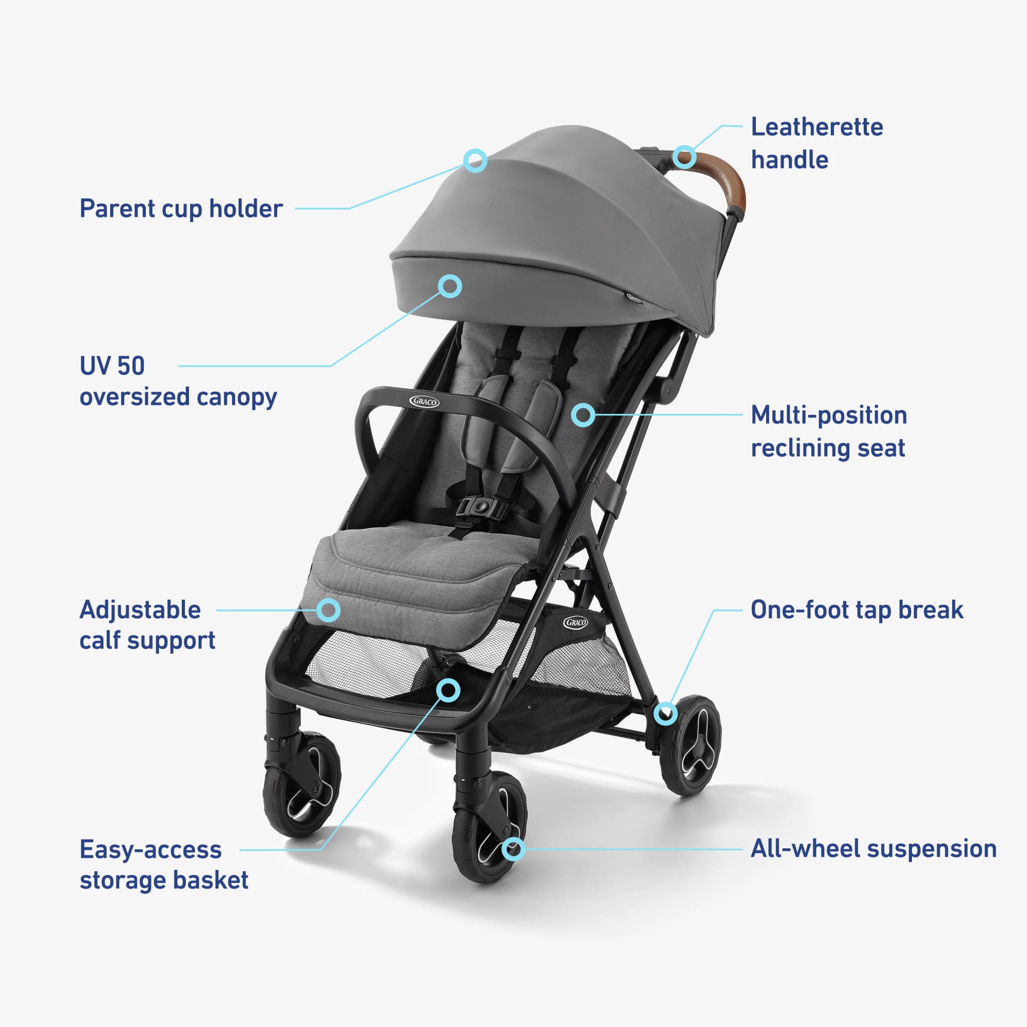 Graco Ready2Jet Compact Stroller, Kingston Grey photo 6