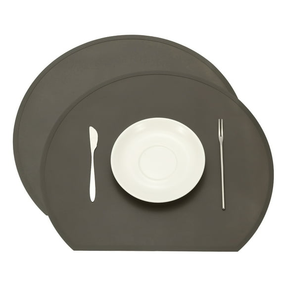 Silicone Placemat Set of 2, Heat Resistant Placemats for Dining Table Semicircle Non-Slip Place Mats Easy to Clean Waterproof Oil Proof Kitchen Placemats, Dark Gray