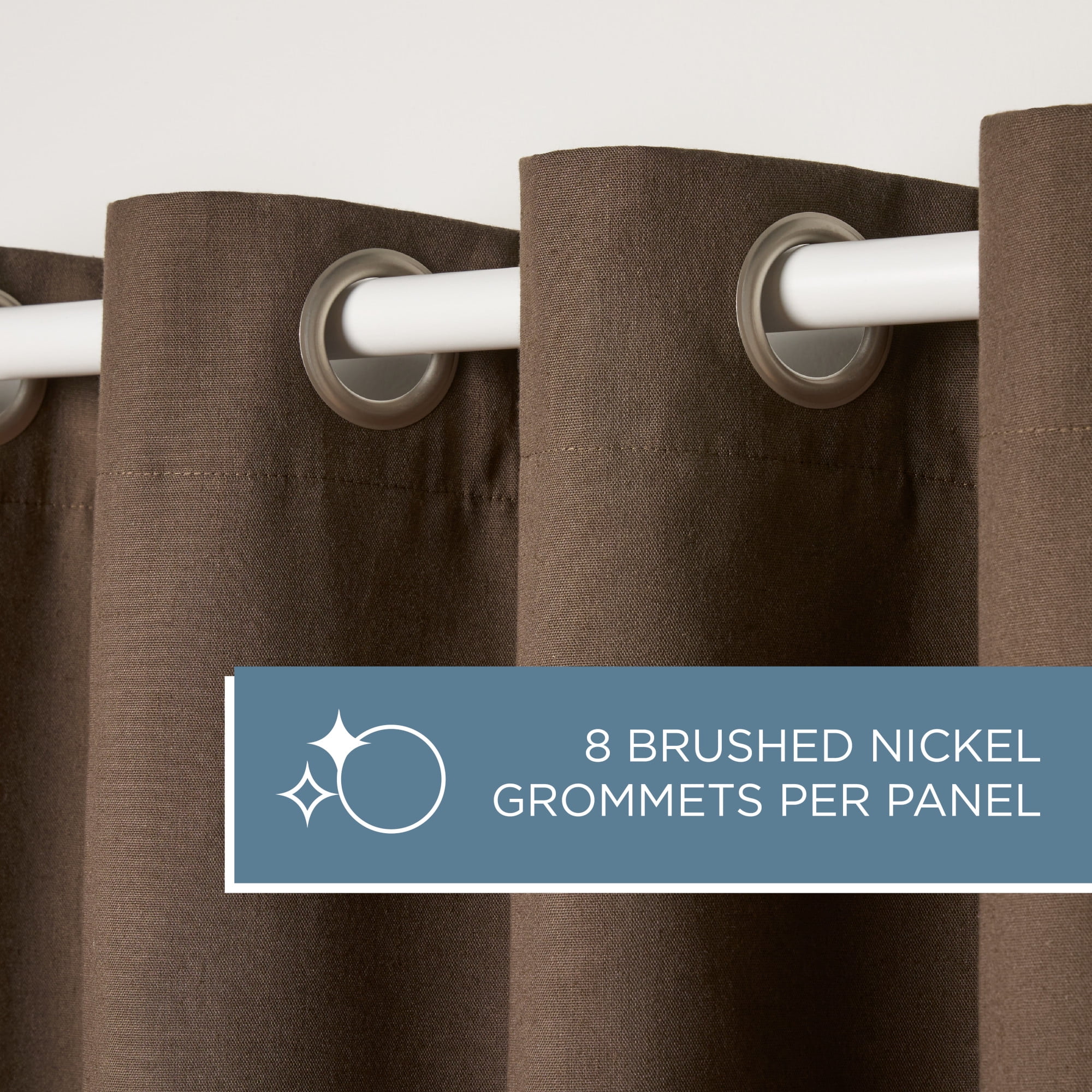 TOWN & COUNTRY BASICS Bertram Solid Linen Texture Indoor Curtains, Room Darkening with Energy Efficient Lining, Grommet Top, 2-Pack Set, Coffee Brown, 50"x96"