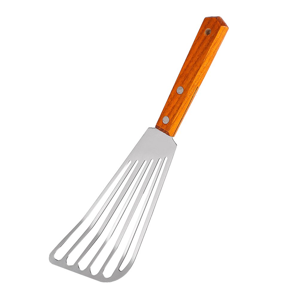 Wood Handle Fish Frying Spatula Stainless Steel Slotted Steak Turner
