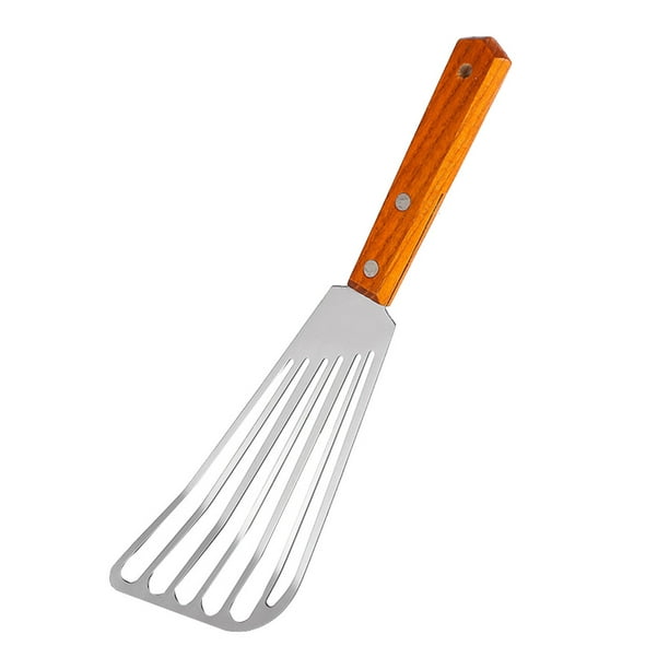 Wood Handle Fish Frying Spatula Stainless Steel Slotted Steak Turner