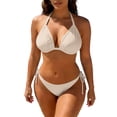 thumbnail image 2 of Two Piece Triangle Bikini Sets for Women String Bathing Suit Halter Top with Side Tie Bikini Bottom Beige 2XL, 2 of 5