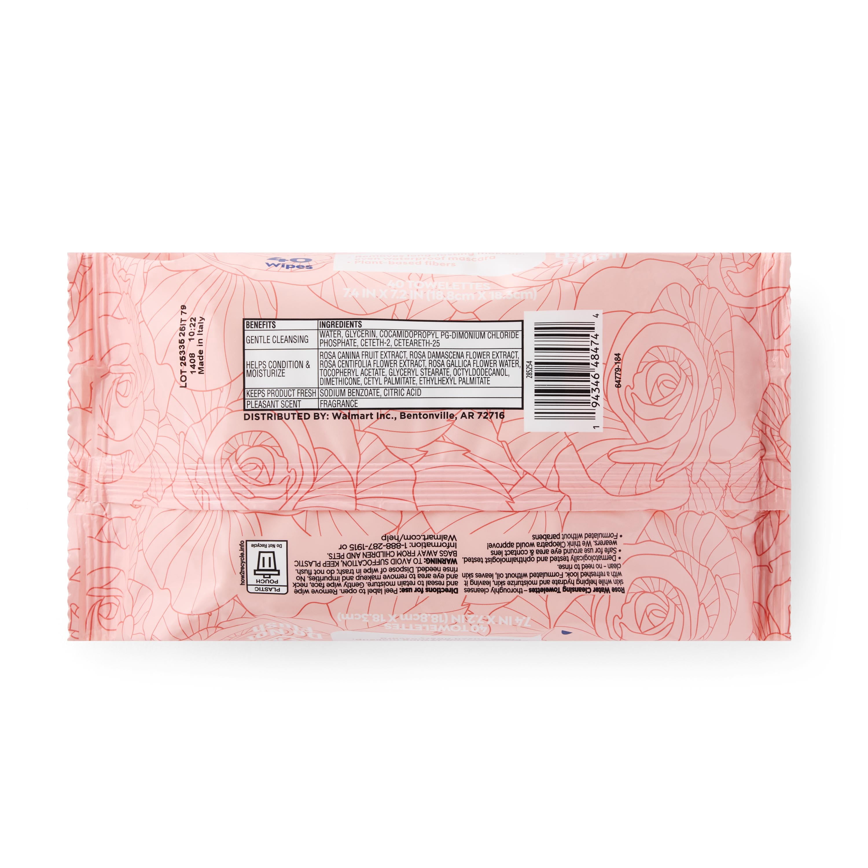 Equate Rose Water Cleansing Towelettes, 40 Count