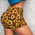 thumbnail image 4 of Logiee Vintage Brown Plaid Sunflower Print Women's Biker Shorts,Workout Gym Shorts,Scrunch Shorts,Tummy Control Hidden Scrunch Running Yoga Shorts-XX-Large, 4 of 8
