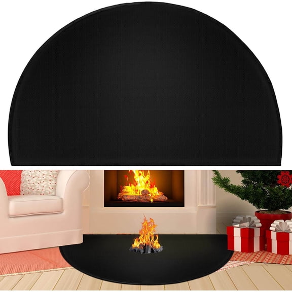 Extra Thick Fireproof Fireplace Mat 6-Layer 5mm Thickened Heavy Duty Fireplace Hearth Rug 48''x28'' Half Round Strong Silicone&Fiberglass Fire Retardant Hearth Pad Fire Resistant Pad for Wood Stove