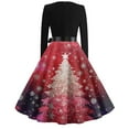 thumbnail image 4 of Christmas Dresses for Women Women's Fashion Round Neck Casual Slim Christmas Printed Long Sleeve Dresses for Christmas Party,Red,XL, 4 of 4