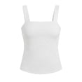 thumbnail image 6 of FRSASU Wide Strap Crop Tank Tops for Women Square Neck Slim Fit Cropped Cami Vest Backless Lettuce Trim Solid Tees Top White, 6 of 6