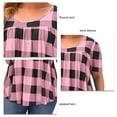 thumbnail image 4 of Camiseta de manga corta con estampado de cuello redondo para mujer, camiseta holgada informal a la moda con dibujo de cuadros para mujer, camiseta con cuello redondo rosa 4XL, 4 of 5