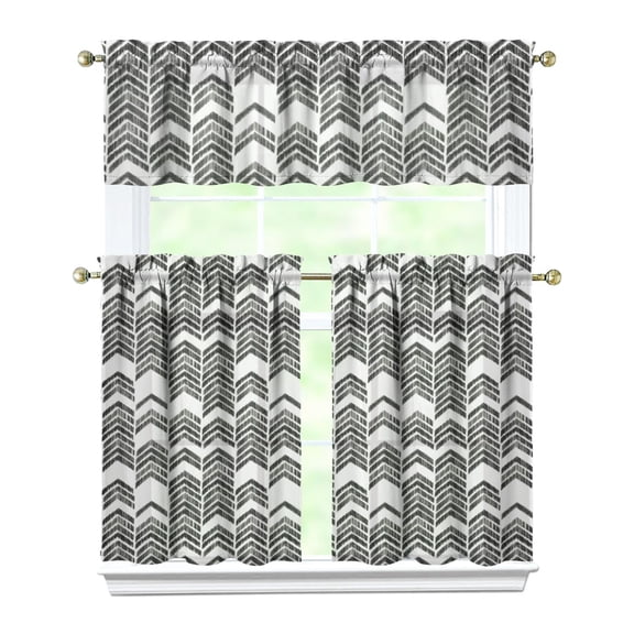 Kitchen Curtains 36 Inch Short - 3 Panel Set, Rod Pocket Window Curtain, Boho Floral Tribal Style, 100% Polyester for Farmhouse, Kitchen, Cafe, Bedroom, Easy Wash