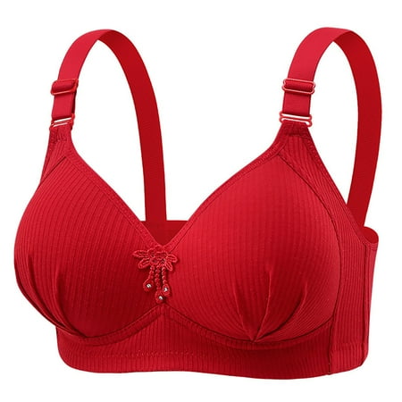 HYSYSB Sports Bras for Women balconette Bras for Women bras No Underwire Full Support compression Bra the Bra Gathered Ring Thin Breast Up Mother Back Underwear Bra plus Size Sports Bra Red 38