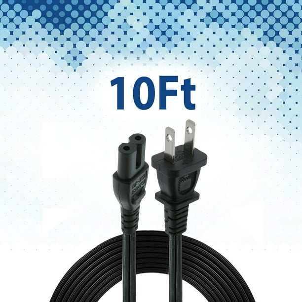 New 10ft Non-Polarized Replacement Power Cord, Works With Game Consoles, Cable Boxes, Printers