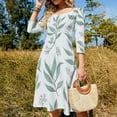 thumbnail image 4 of Seamless Leafy Green Berry Pattern Women's 3/4 Sleeve Dresses Elegant A-Line Midi Dress Flare Summer Casual Sundress, 4 of 9