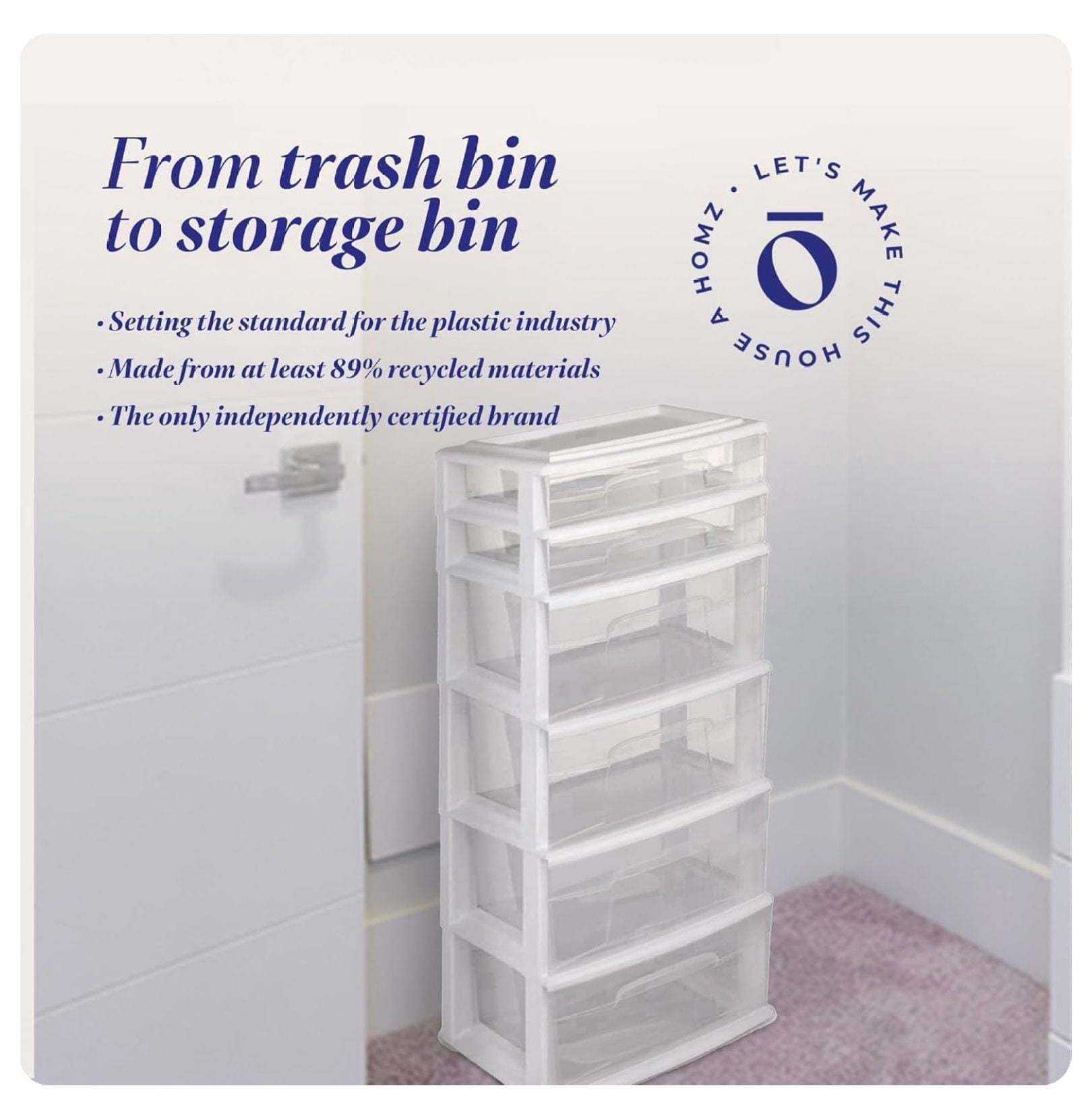 Drawer Tower, 6-Tier Clear Plastic Storage Organizer Cart, White Frame - Heavy-Duty Organizing Drawers for Home, Bedroom, and Closet Organization