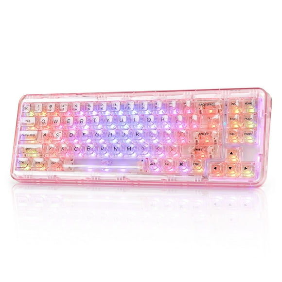 YUNZII X71 Wireless Hot Swappable Transparent Mechanical Keyboard with Clear Keycaps, 68% Layout, BT5.0/2.4G/USB-C Gasket Mount Wireless RGB Backlit for Windows/Mac(Crys