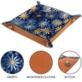thumbnail image 3 of Women Girls Leather Square Dish Trinket Plate Jewelry Tray, Golden Blue Flower Pattern Flag Mothers Day Birthday Gift, 20.5x20.5cm, 3 of 6