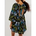 thumbnail image 3 of Caoirhny Women's Summer A-Line Dress 3/4 Sleeve Deep V Neck Floral Print Dress Casual Tie Back Dress, 3 of 6