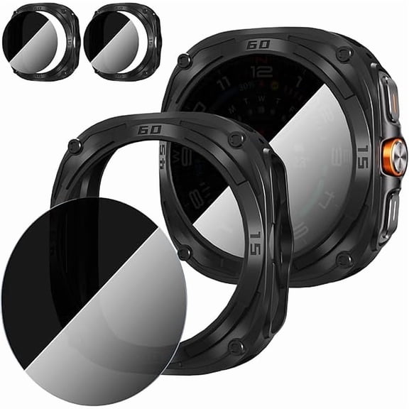 can 2 2 Pack for Samsung Galaxy Watch 7/8 Ultra 47mm (2024/2025) Case,Privacy Tempered Glass Screen Protector, All-Round TPU Protective Cover Bumper-Black Black