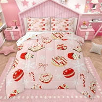 Manfei Xmas Snowflake Candy Cane 3 Pieces Queen Comforter Set for Kids Children,Christmas Donuts Dessert Ultra Soft Bedding Sets,Polka Dots Bedding Comforter Set,Luxury Bedroom Decor
