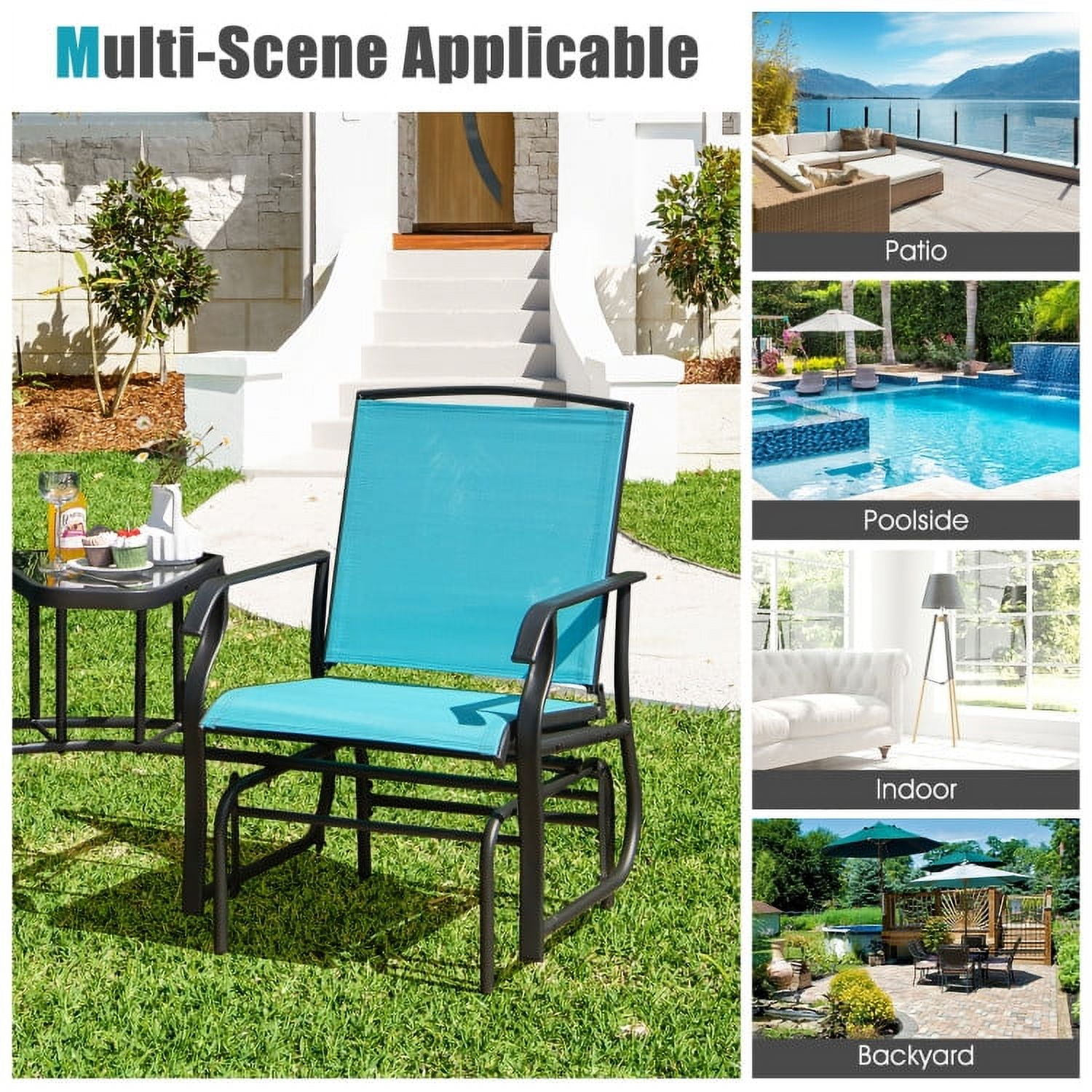 Aimee Lii Patio Conversation Sets, Double Swing Glider Rocker Chair Set with Glass Table, Turquoise