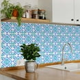 thumbnail image 4 of Mi Alma Vinyl Peel and Stick Flower Shaped L04 Backsplash Tile Stickers, Blue, 6" x 6" (24-Pack), 4 of 11