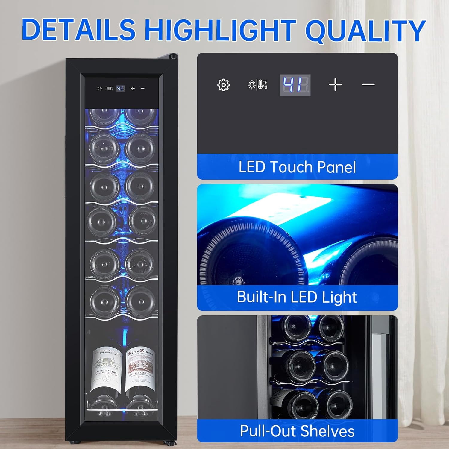 Mini Wine Fridge 14 Bottle Wine Cooler With Triple Pane Glass Door Temperature Adjustable 40 To 61 F For Home Bar