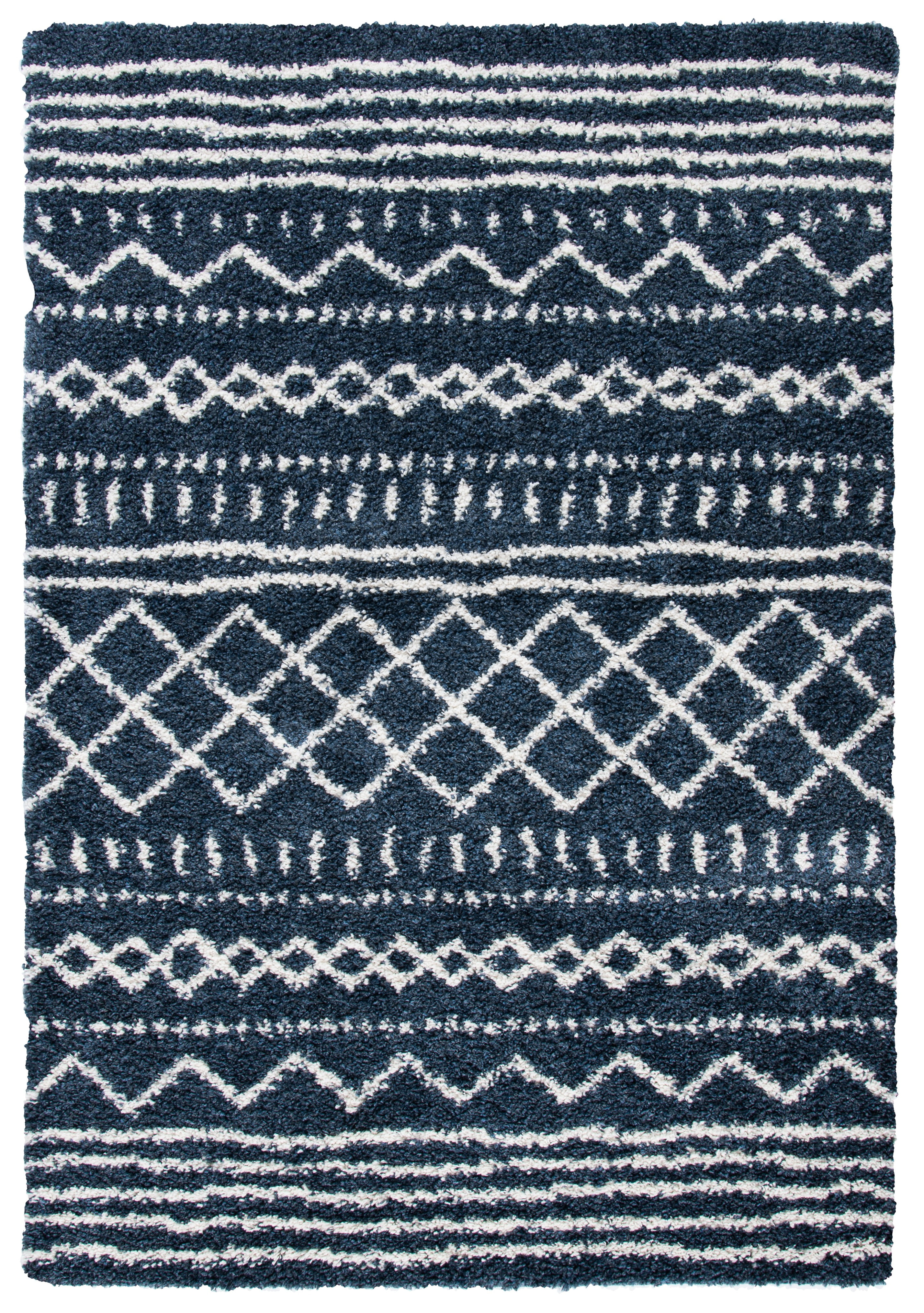 Safavieh Arizona Teagan Geometric Shag Area Rug, Slate Blue/Ivory, 6' x 8'