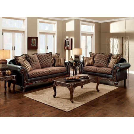 Traditional Brown & Espresso Living Room Set 6pcs FOA San Roque & Cheshire