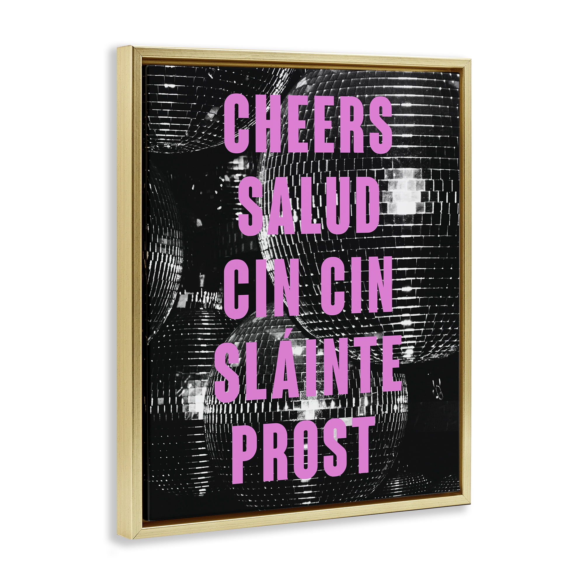 Stupell Industries Cheers Various Languages Food & Beverage Painting Gold Floater Framed Canvas Art Print Wall Art, 25 x 31