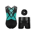 thumbnail image 2 of TSSOE Kids Girls Shiny Rhinestone Gymnastics Leotard Sleeveless Dance Unitard Biketard with Shorts Headwear Set Green 8, 2 of 3
