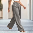thumbnail image 2 of Sevevn Women's Elastic Waist Palazzo Pants Linen Look Loose Wide Leg Casual Trousers with Pockets Gray L, 2 of 7