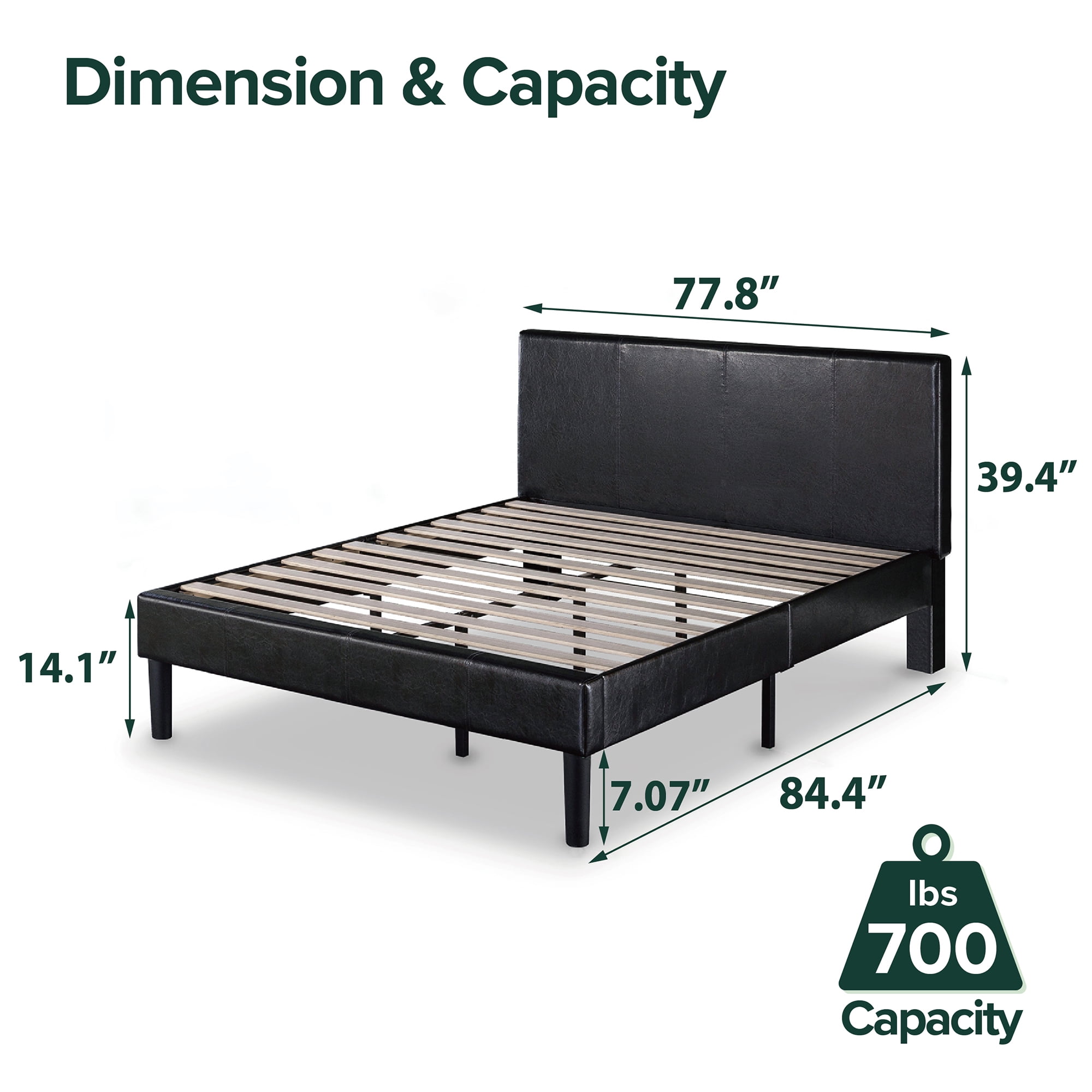 Zinus Gerard Faux Leather Platform Bed with Wooden Slats, King