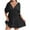 Black, variant on Luxalzxs Bathing Suit Cover Up for Women Plus Size Solid Color Short Sleeved V-Neck Waist Cinching Skirt Pleated Beach Bikini Cover Up Dress