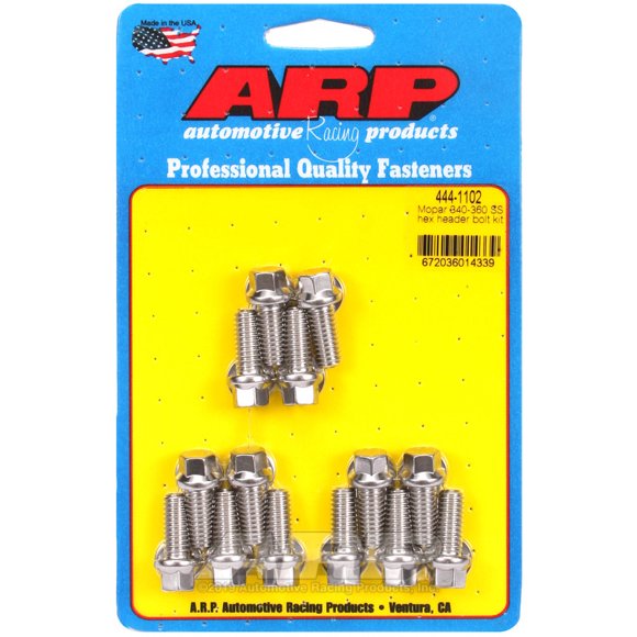 ARP Auto Racing Exhaust Header Bolt 444-1102 For Use With Chrysler; 5/16 Inch Thread Size; .750 Inch Length; Hex Style Head Type; Stainless; Natural; Stainless Steel; Set of 14