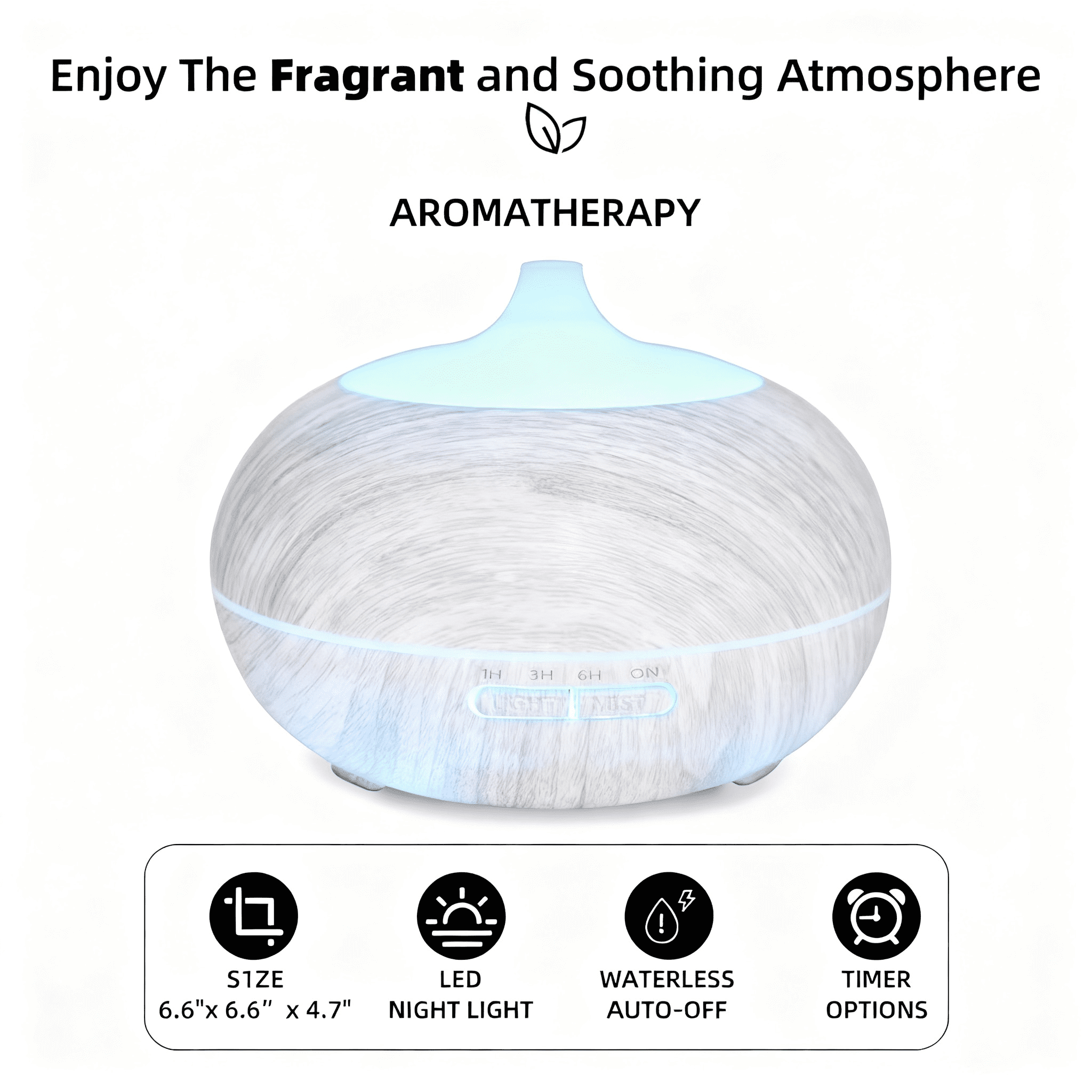 Multi Function Aromatherapy Diffuser & Humidifier Wood Grain Design, 550ml Tank, 7 LED Colors, Remote Control with 6 Essential Oils