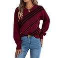 thumbnail image 2 of Suéter Informal de Rayas con Cuello Redondo y Larga Tipo Farol para Mujer Rojo L, 2 of 10
