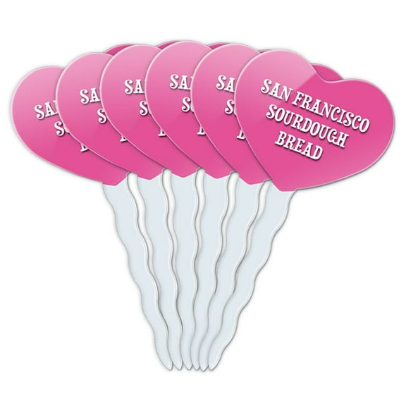 San Francisco Sourdough Bread Heart Love Cupcake Picks Toppers - Set of 6
