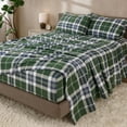 thumbnail image 3 of Bare Home Luxury 100% Cotton Flannel Queen Sheet Set, Deep Pocket, 4-Piece, Enchanted Plaid - Green, 3 of 10