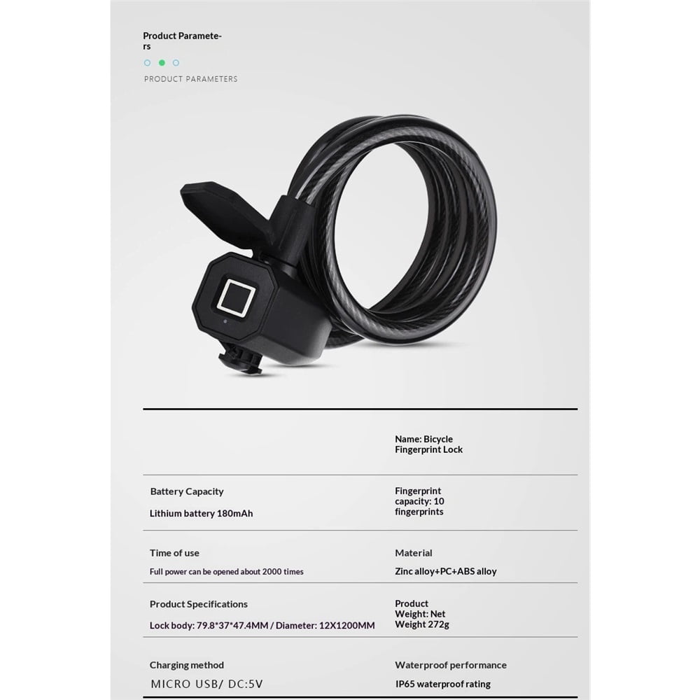 Lock Fingerprint Bicycle Lock IP65 Theft USB Charging Road Bike Motorcycle Cycling Lock Practical