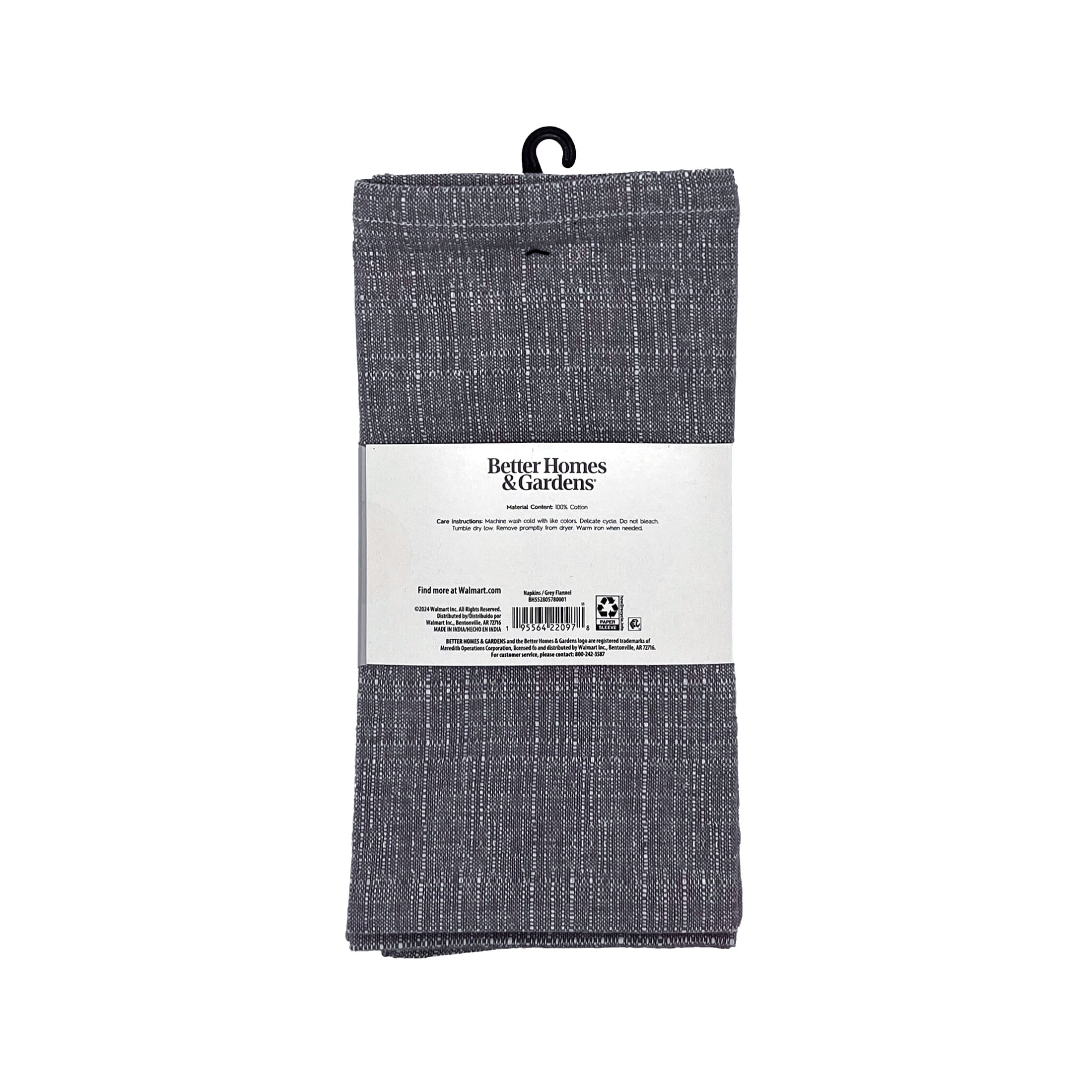 Better Homes & Gardens Cloth Napkins, Grey, 4 Pack, 20 in x 20 in Each