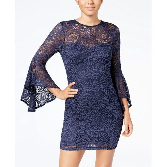 Trixxi Juniors Bell Sleeve Lace Dress Navy 13
