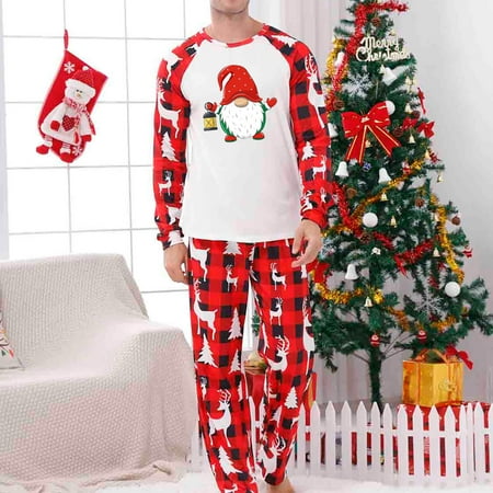 

XIAOFFENN Parent-child Warm Christmas Set Printed Home Wear Pajamas Two-piece Dad Set