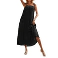 thumbnail image 2 of Qiylii Women's Summer Boho Spaghetti Strap Square Neck Solid Color Ruffle A Line Beach Long Maxi Dress, 2 of 5