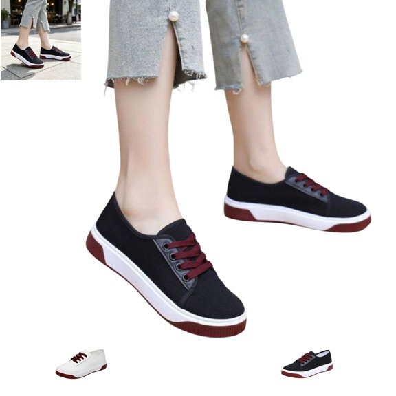 YOUYEDIAN Sneakers for Women Fashion Round Toe Comfy Platform Canvas Sneakers Versatile Casual Slip On Flat Shoes