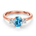 thumbnail image 3 of Gem Stone King 18K Rose Gold Plated Silver Swiss Blue Topaz and Lab Grown Diamond Engagement Ring for Women | 1.34 Cttw | Oval 7X5MM | Gemstone November Birthstone | Size 9, 3 of 6