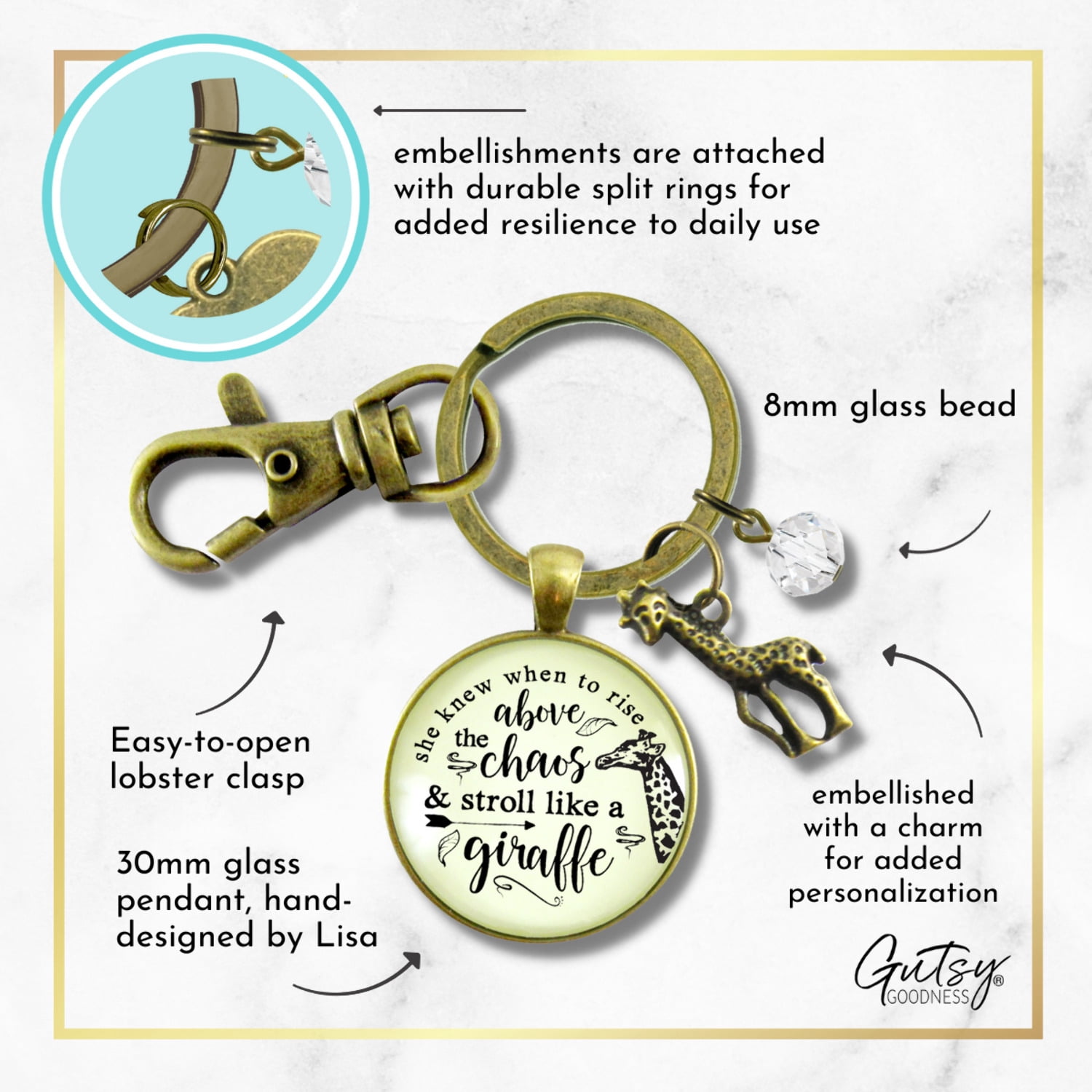 Giraffe Gutsy Goodness Bronze Keychain She Knew to Rise Boho Jewelry Female Adult Charm