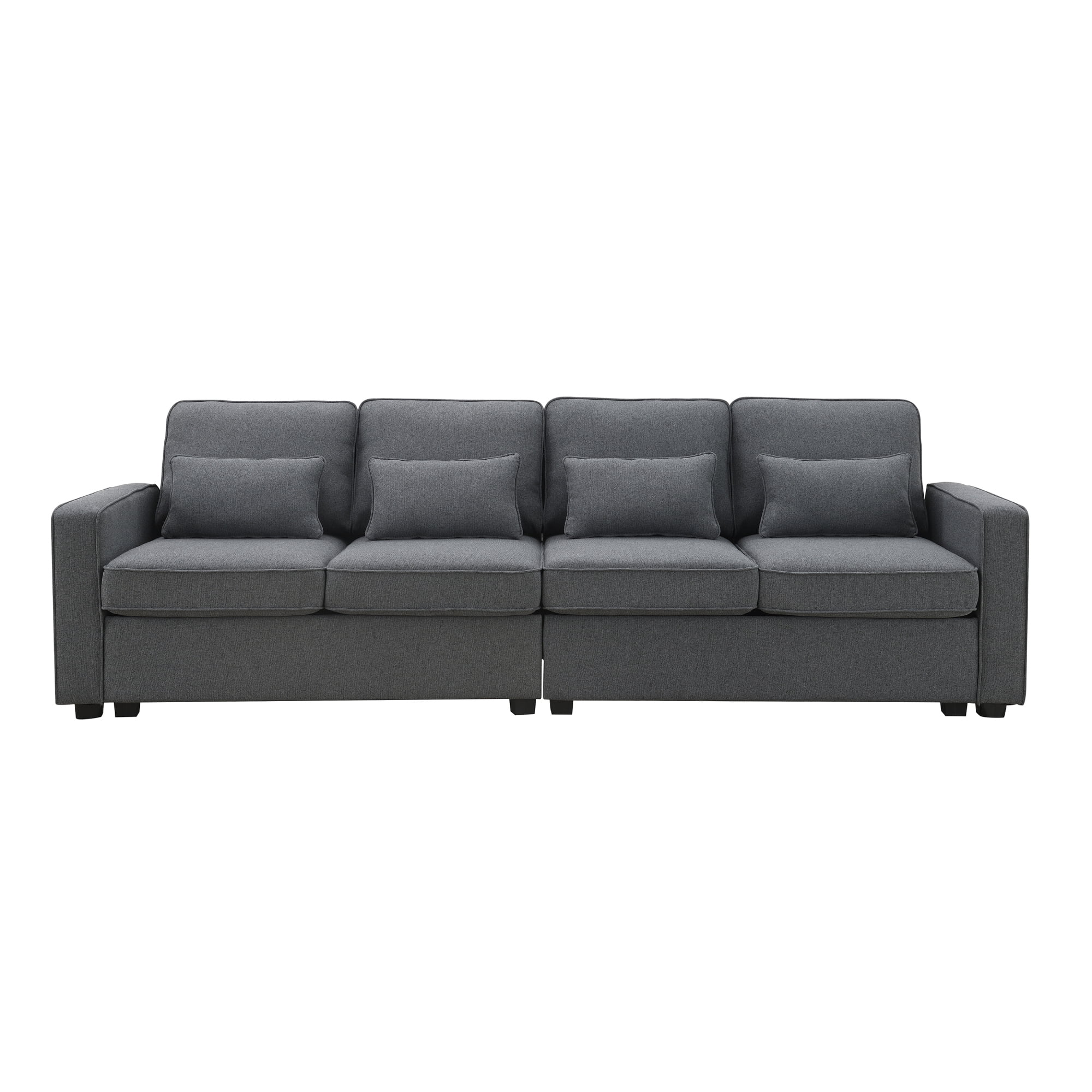 Leumius 104" Sectional Sofa, Modern Linen Fabric 4-Seater Sofa Couch with 4 Pillows, Minimalist Style Couch for Living Room, Apartment, Office, Dark Gray