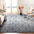thumbnail image 1 of Safavieh Madison Collection MAD604G Glam Ogee Trellis Distressed Area Rug, 5'3" x 5'3" Square, Navy / Silver, 1 of 5